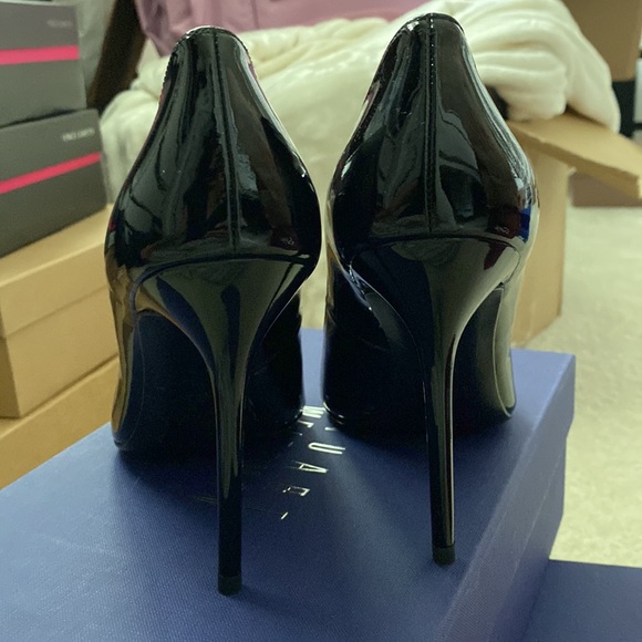 NEW Stuart Weitzman Black Patent Leather Stiletto Pointed Toe Vamp Pumps Heels - Picture 6 of 6
